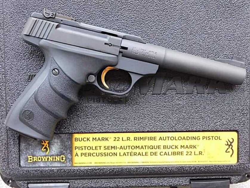Browning Buckmark .22 LR handgun with full-size target pistol profile for woods carry and small game shooting