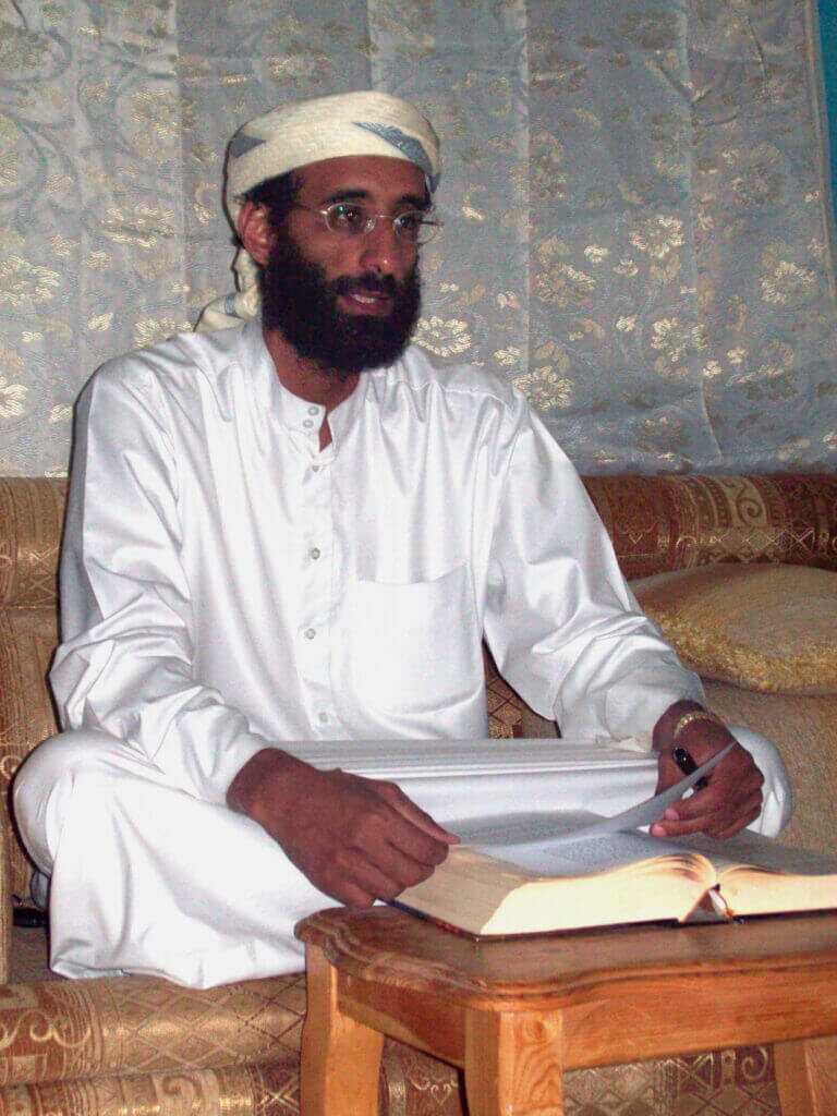 Anwar al-Awlaki seated portrait before he was killed in a US drone strike in Yemen