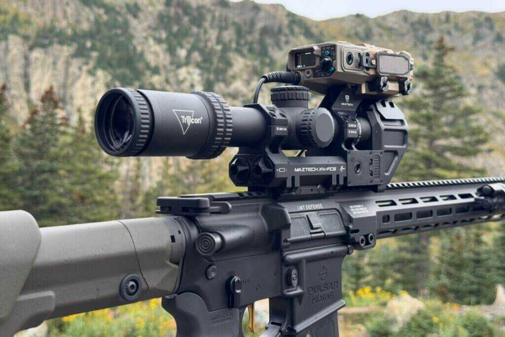 Maztech X4-FCS mounted to a 30mm LPVO showing HUD overlay and compact housing