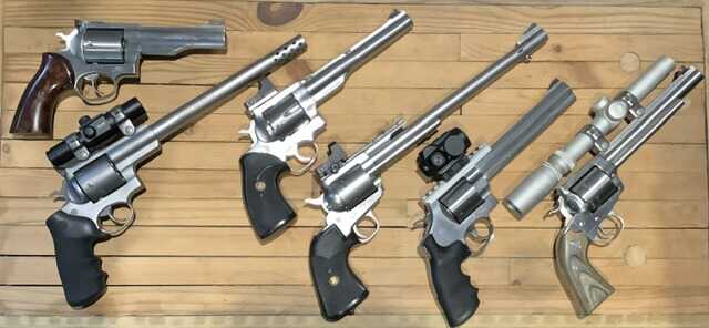 Handgun bear hunting revolvers including S&W 657 Ruger Redhawk Super Redhawk and Freedom Arms 83