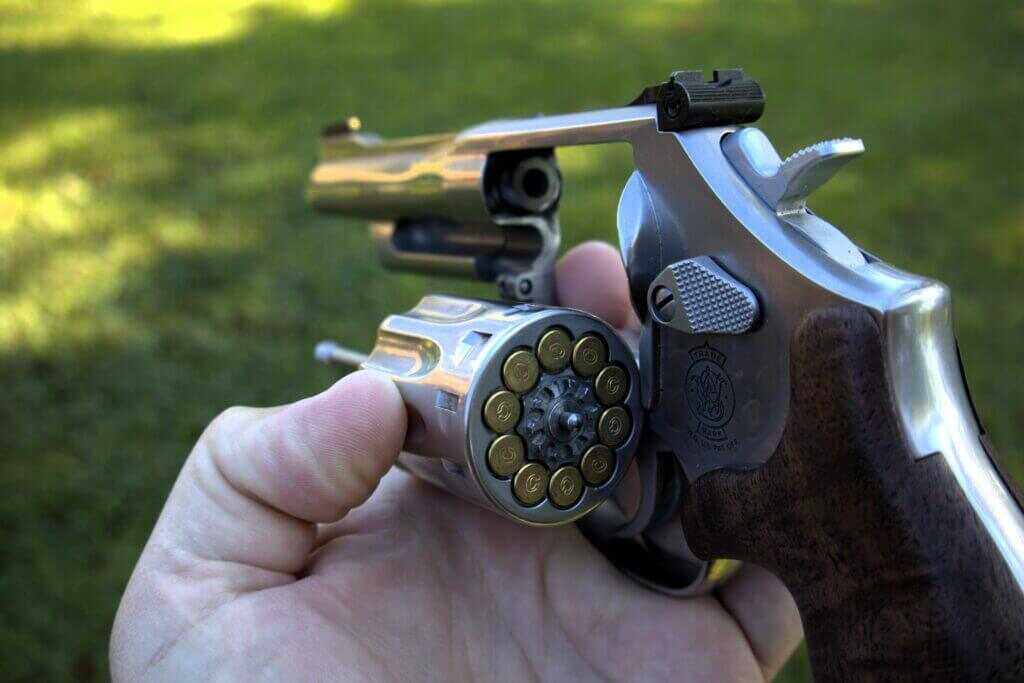 S&W 617 Mountain Gun ten round .22 LR cylinder capacity close-up