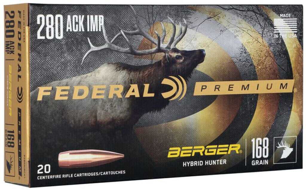Federal Premium 280 Ackley Improved 168-gr Berger Hybrid Hunter showcasing near 7mm Rem Mag performance
