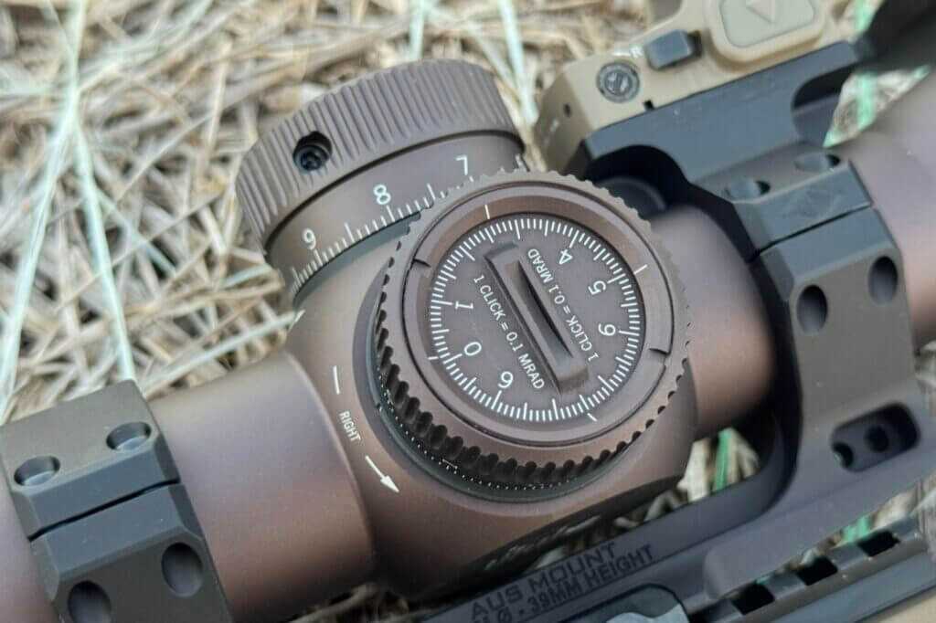 L-Tec+ elevation turret system on the Vortex Razor 4-24x44 showing zero adjustment design