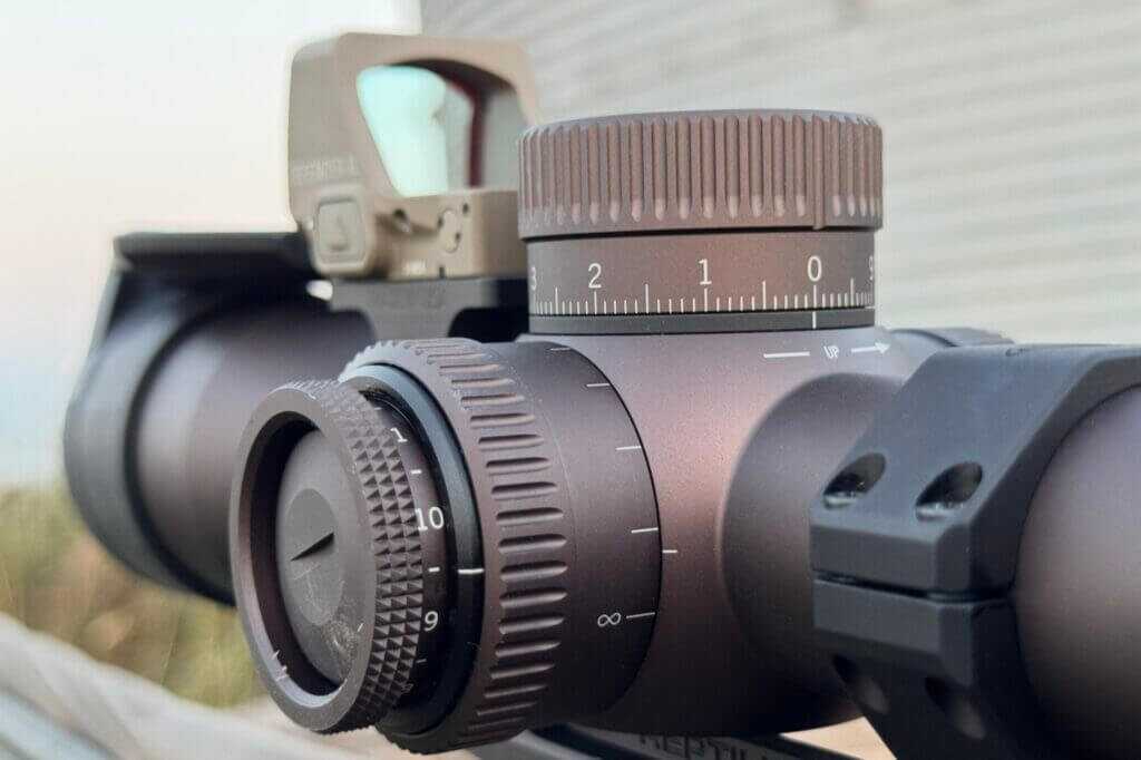 Left side controls on the Vortex Razor 4-24x44 for parallax and illuminated reticle adjustment