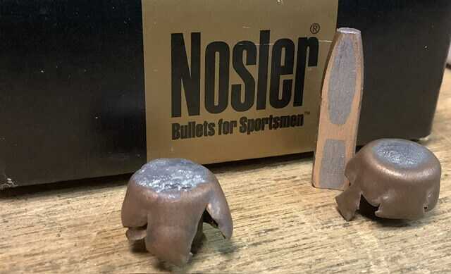 Recovered 150gr Nosler partition bullets showing controlled expansion for Winchester 88 hunting loads