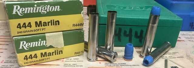 250gr. blue powder coated hollow point bullet used in the Marlin 444 Trapper for hunting
