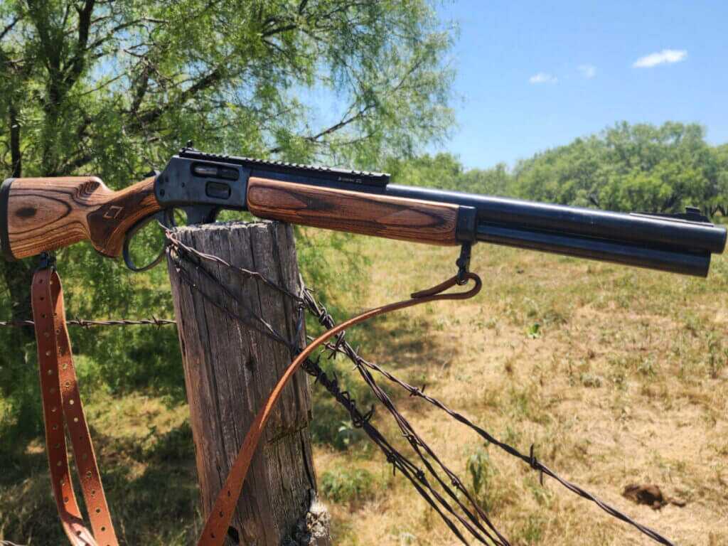Marlin lever-action rifle in 45-70 Government set up for straight-wall cartridge hunting