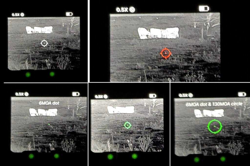 Infitac FML19 touchscreen showing reticle and color options menu