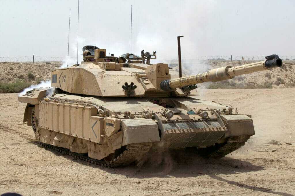 British Challenger 2 main battle tank patrolling outside Basra Iraq during SAS rescue operations