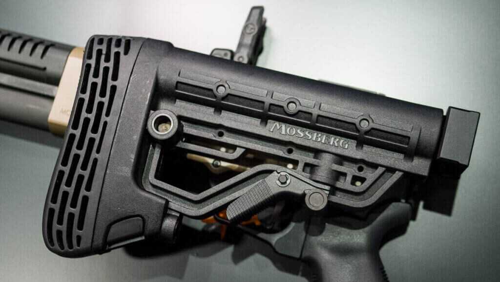 Close up view of the stock folded.