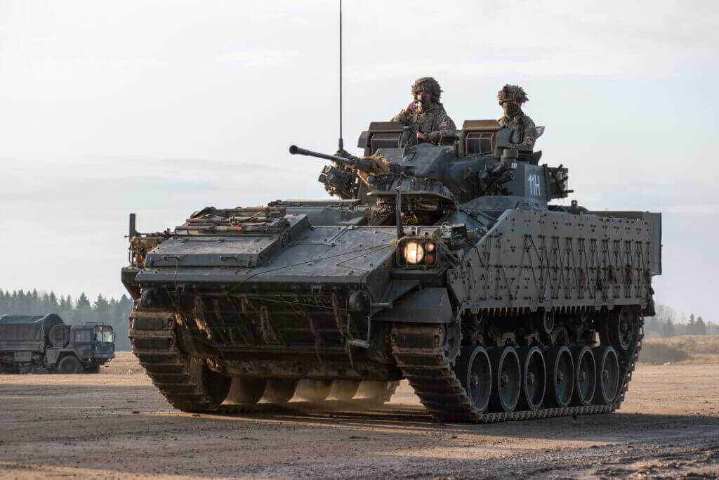 British Warrior IFV with 30mm RARDEN gun illustrating armored firepower used in urban combat