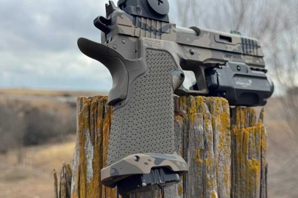 Aggressive prickle grip texture on the Stealth Arms Platypus custom pistol