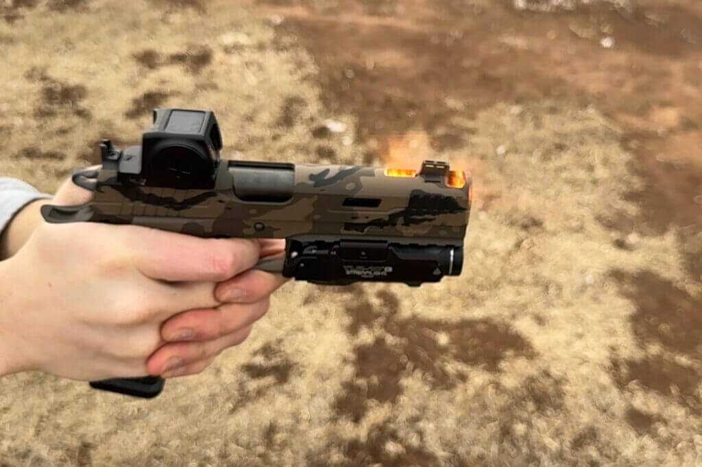 Impact Machine Flatty Platy porting venting gas during live fire with the Stealth Arms Platypus