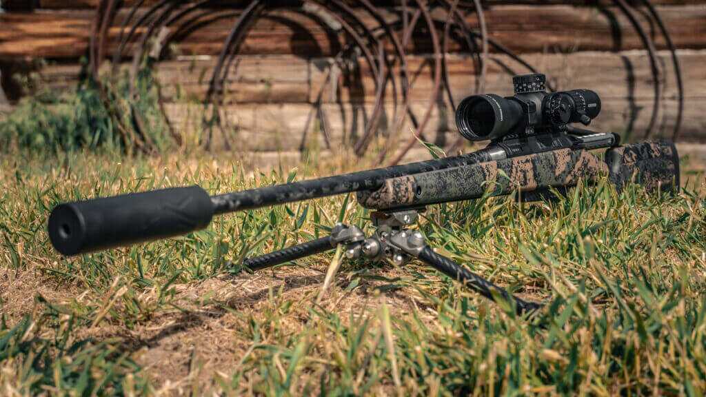 Backlanz Precision Alpine bipod set low and wide for technical backcountry hunting shots