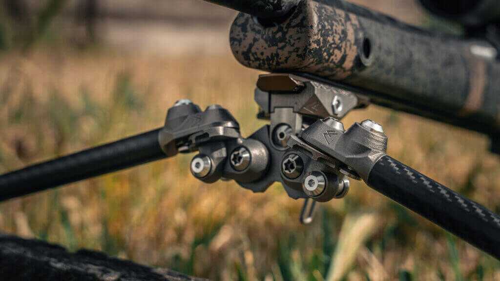 Backlanz Precision Alpine side buttons for rotating bipod legs into compact stowed position