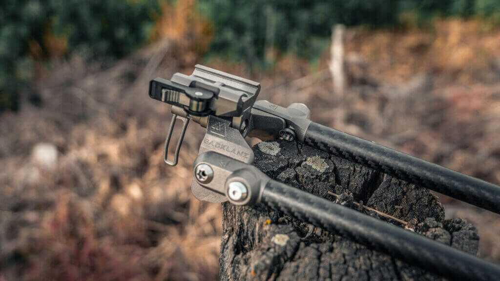 Backlanz Precision Long Range PLR bipod weighing 5.78 ounces with telescopic carbon fiber legs