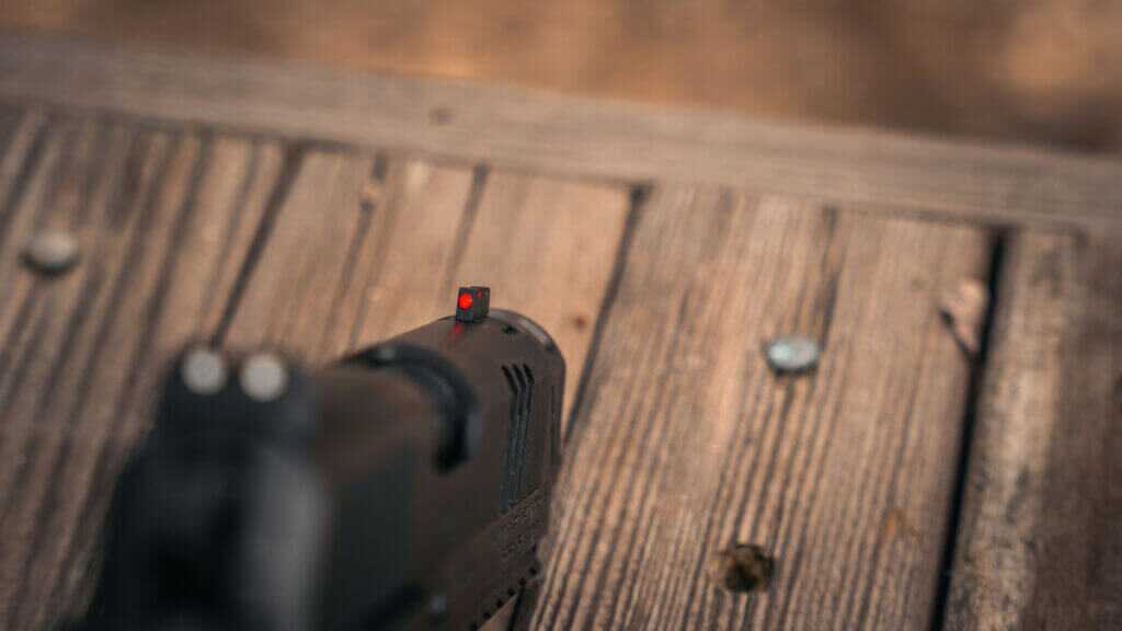 Fiber optic front sight on the EAA Witness2311 CMXX compact 2011 pistol