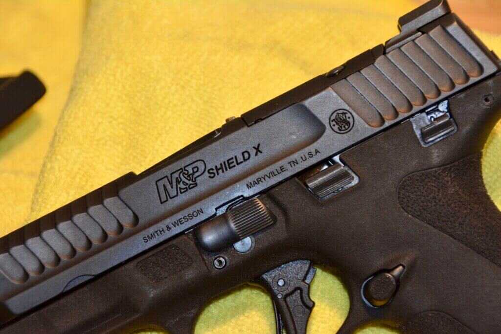 Close view of Smith & Wesson M&P Shield X slide and frame showing strong fit and finish