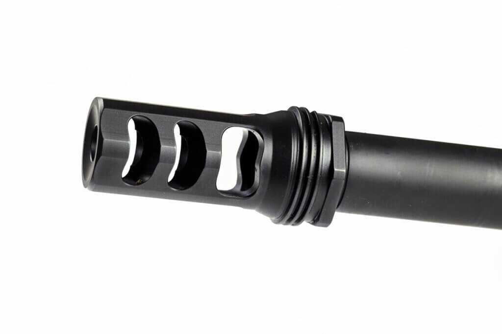Geissele King Hunter 20-inch threaded barrel with Swavvy QD muzzle brake for HUXWRX suppressors