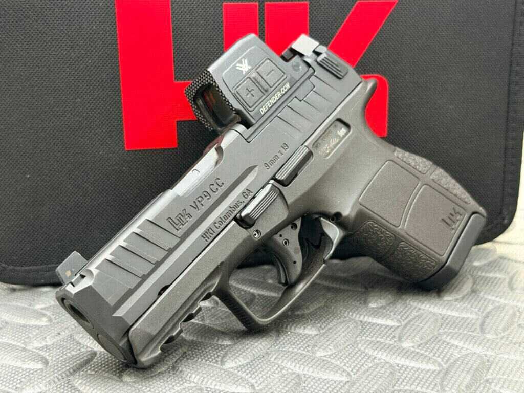 HK VP9CC micro-compact 9mm pistol with Vortex Defender CCW optic in GunsAmerica review