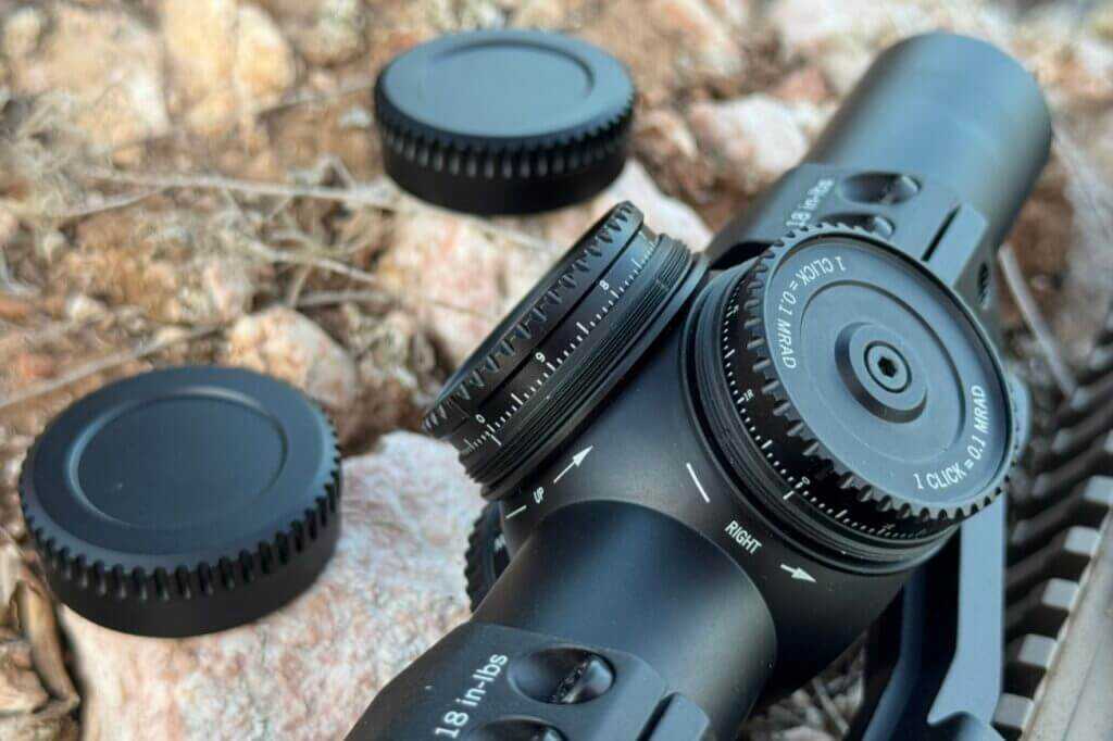 Capped turrets on the Vortex Strike Eagle 1-10x24 FFP with readable zeroing marks