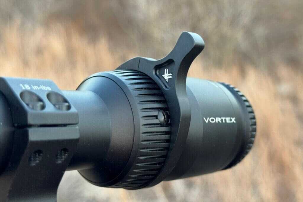Included throw lever on the Vortex Strike Eagle 1-10x24 for fast magnification changes under pressure