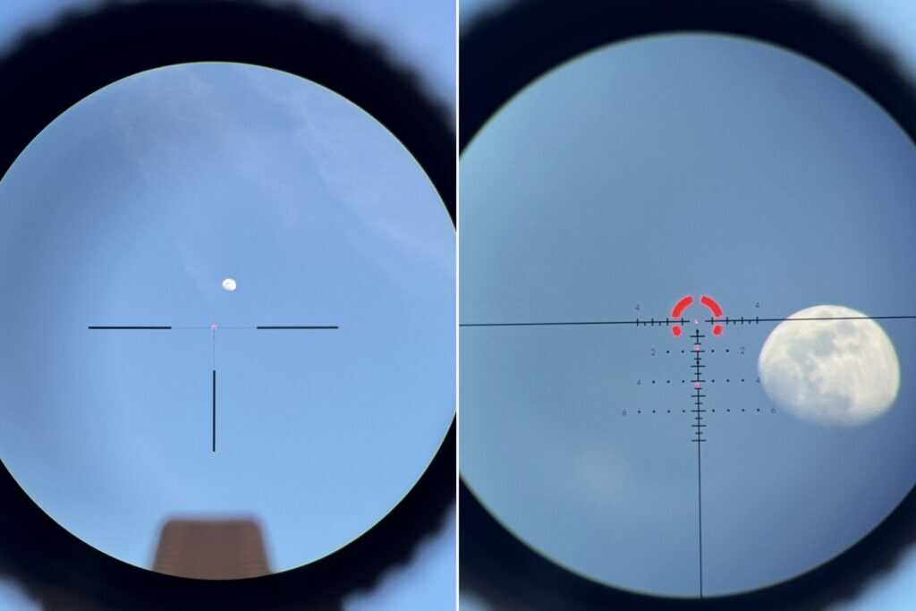 Vortex Strike Eagle 1-10x24 view of the moon at 1x and 10x magnification