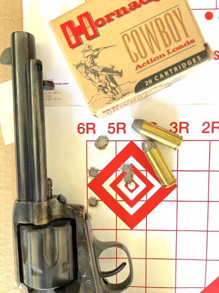 Cimarron U.S.V. Artillery with Hornady Cowboy .45 Long Colt ammunition and 2-inch group