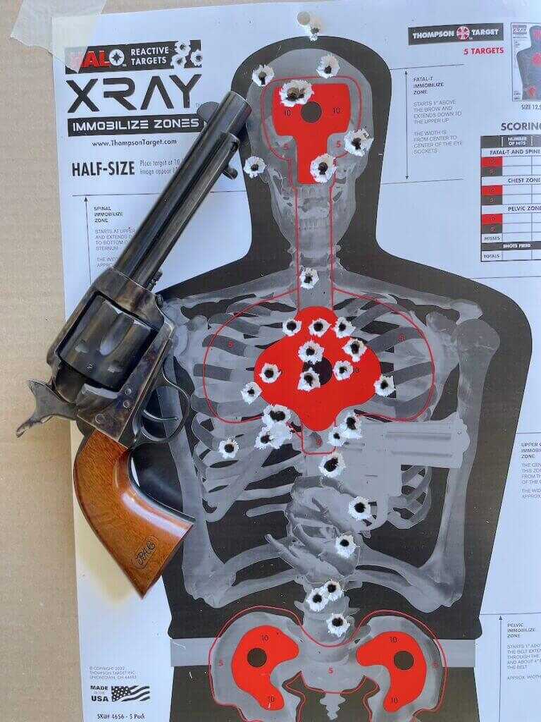 Cimarron U.S.V. Artillery testing on Thompson Target XRAY reactive target at 7 yards