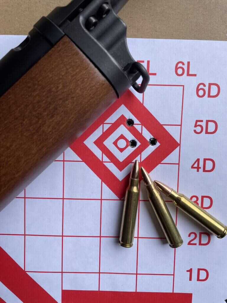 Ruger Mini-14 Ranch 100 yard 3-shot group with Lake City 55-grain FMJ-BT ammo