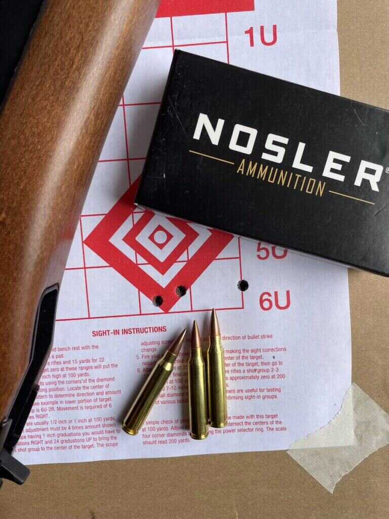 Ruger Mini-14 Ranch 100 yard group with Nosler Match Grade 70-grain RDF ammo