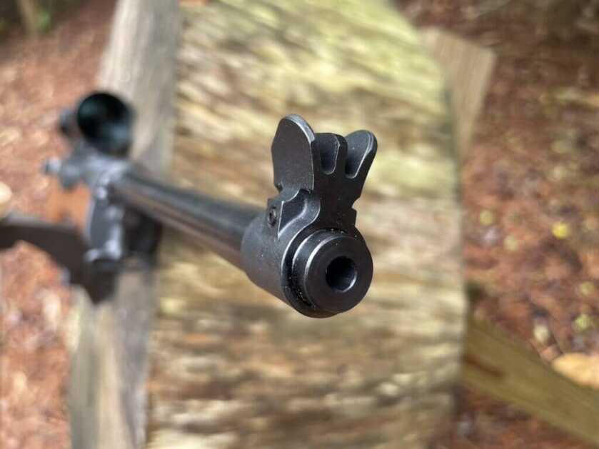 Ruger Mini-14 Ranch muzzle and front sight on traditional 5.56 rifle