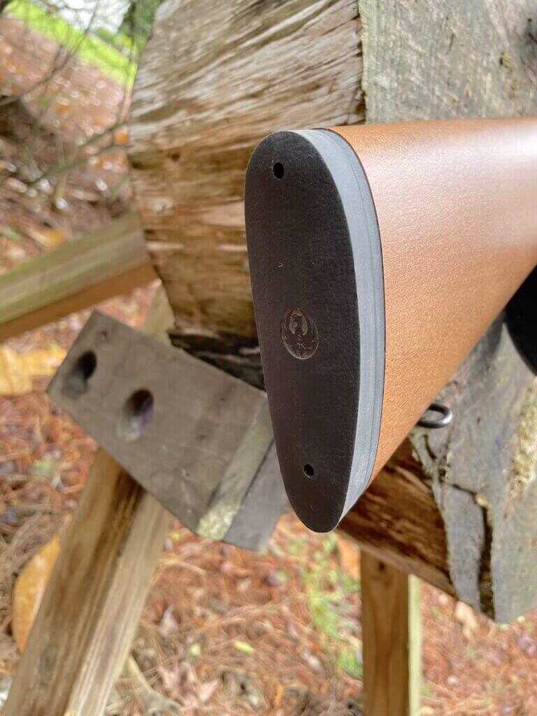Ruger Mini-14 Ranch recoil pad on wood stock rifle