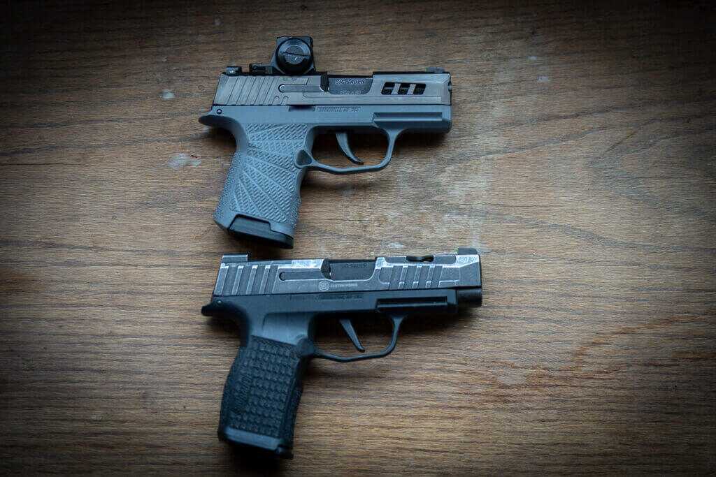 SIG P365 and P365 XL comparison showing slide and grip size differences