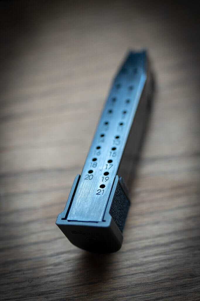 SIG P365 Fuse 21 round magazine showing high capacity in a slim carry platform