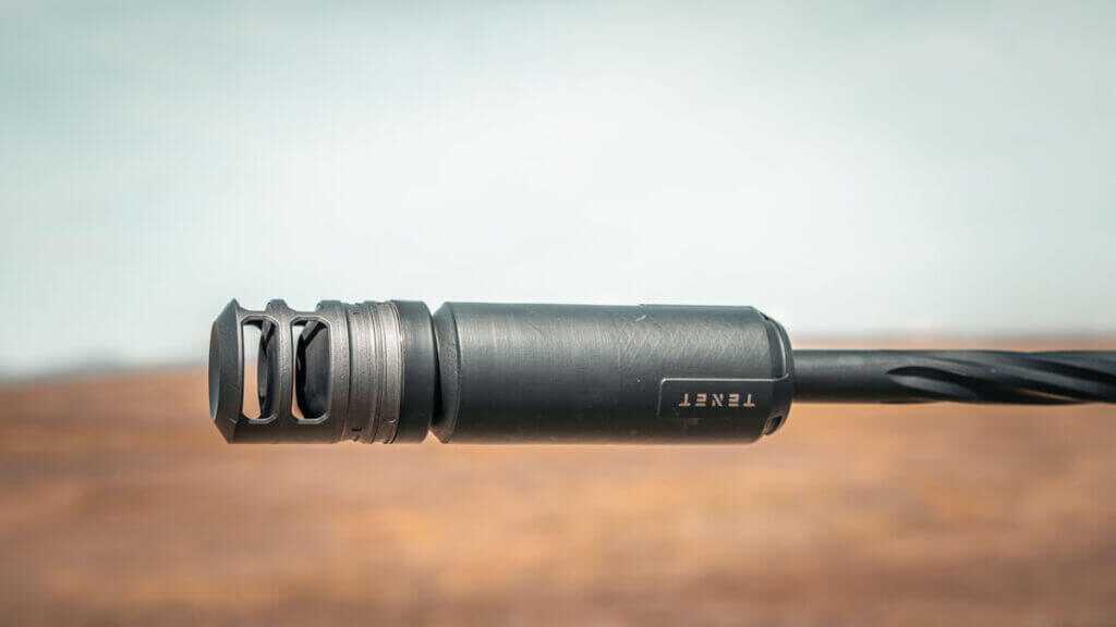 Tenet Limited 30 suppressor fitted with its dual port muzzle brake for recoil control