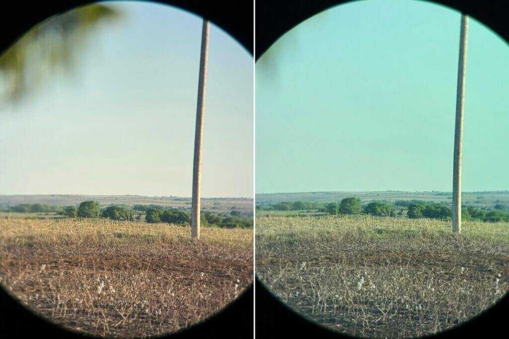 Comparison of left and right Vortex Talon HD 10K optical tubes with digital display tint