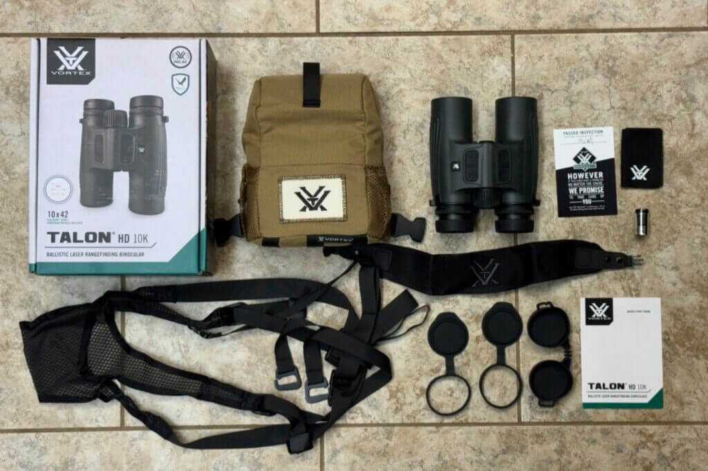 Vortex Talon HD 10K package contents with included harness and accessories