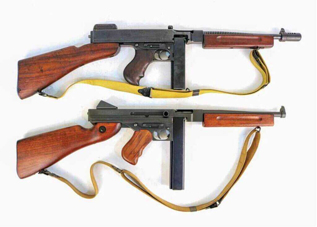 M1928A1 and M1A1 Thompson submachine guns like the Tommy Gun carried by Gary Wetzel in Vietnam