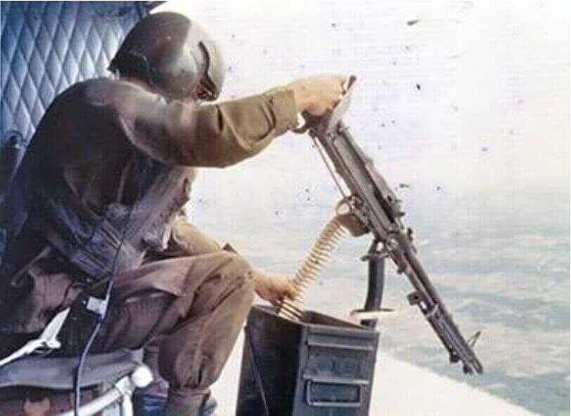 Gary Wetzel with pedestal-mounted M60 machine gun during his Vietnam Medal of Honor action