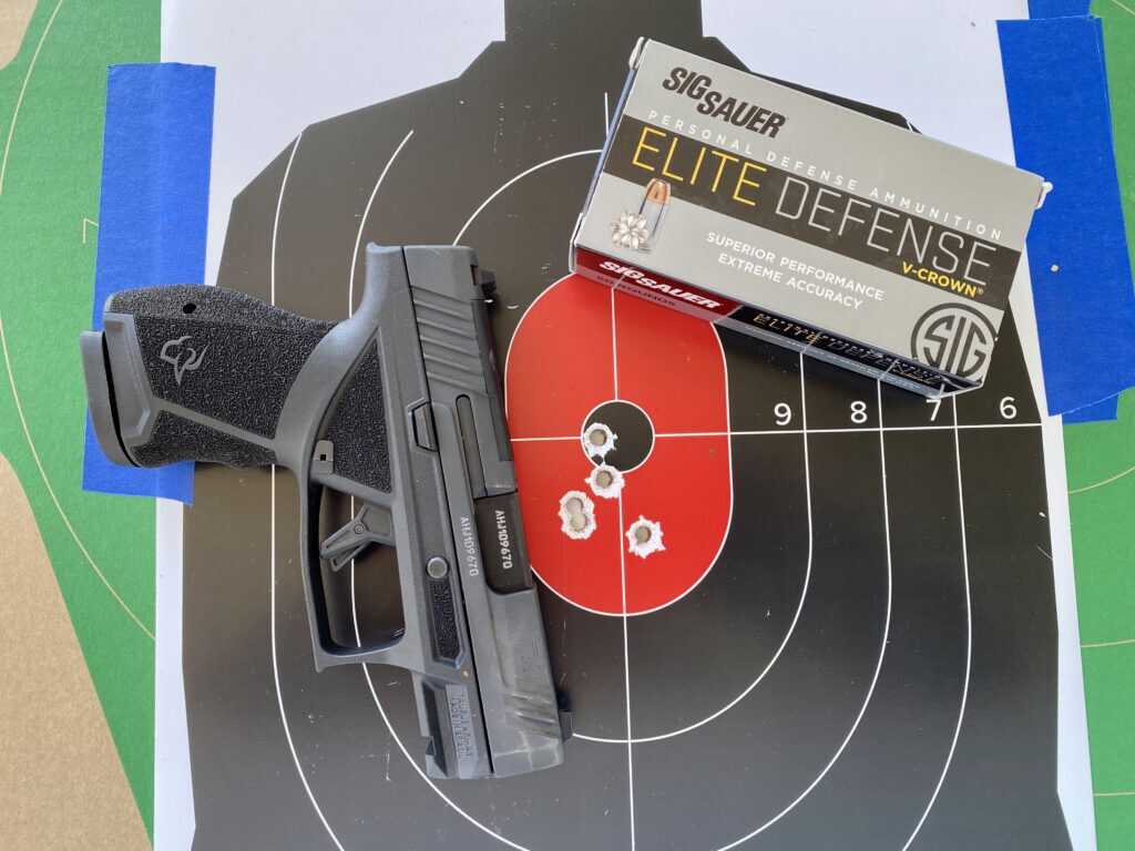 Taurus TX9 Sub-Compact target with SIG Elite Defense 9mm ammunition at 10 yards