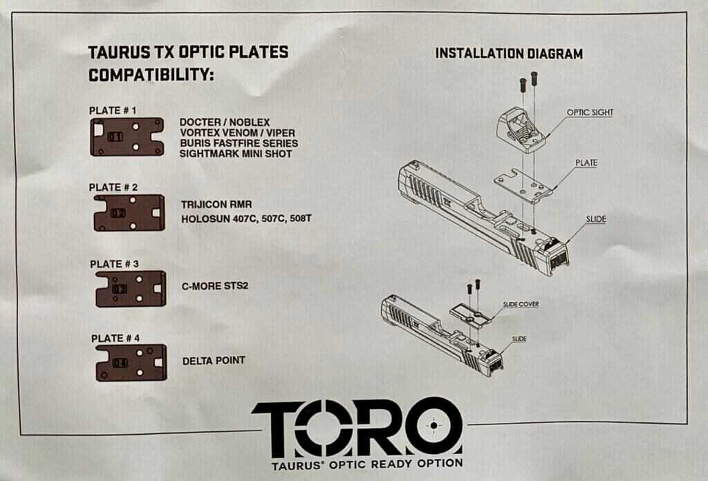 Taurus TX9 optic adapter plates for optics-ready T.O.R.O. handguns