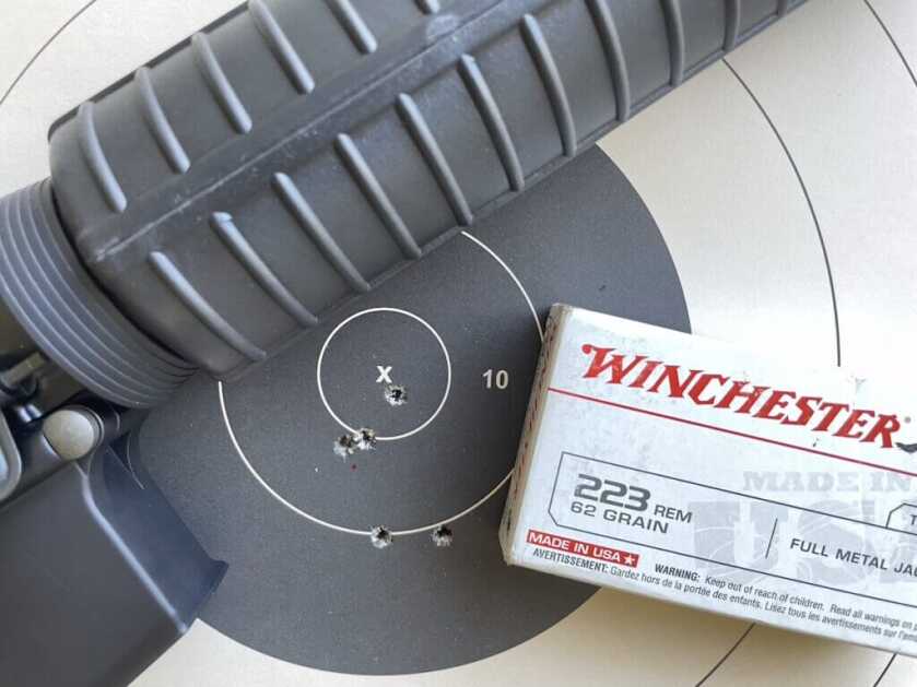 Springfield Armory SA-16A2 100-yard target with Winchester White Box 62-grain FMJ ammo