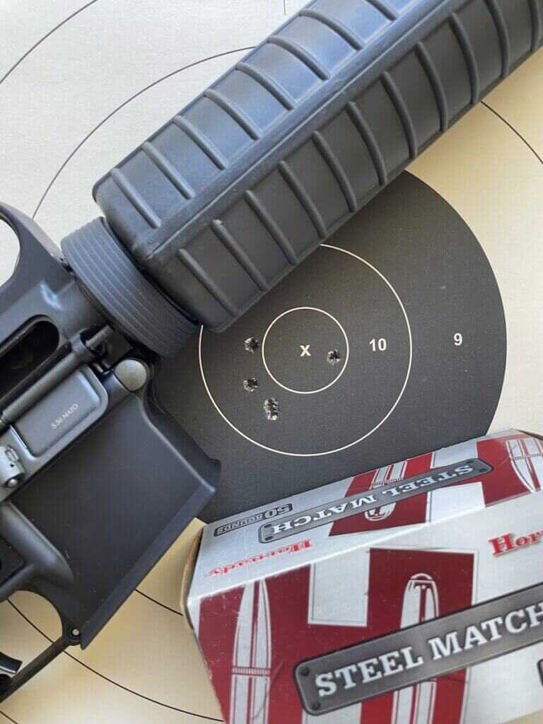 Springfield Armory SA-16A2 100-yard target with Hornady Steel Match 55-grain HP ammo