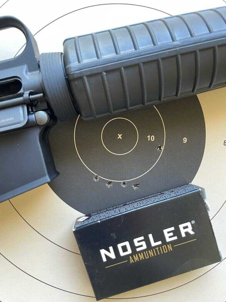 Springfield Armory SA-16A2 100-yard target with Nosler Match Grade 77-grain HPBT ammo