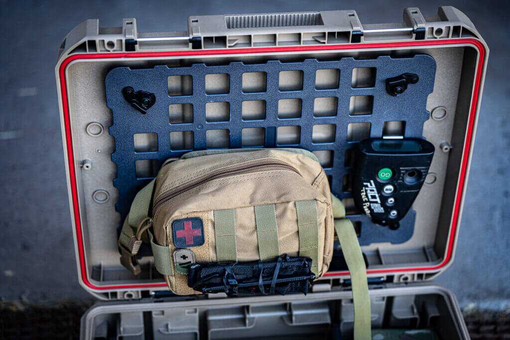 Pelican CRATE 45L removable MOLLE panel for batteries tools pouches and modular hunting loadouts