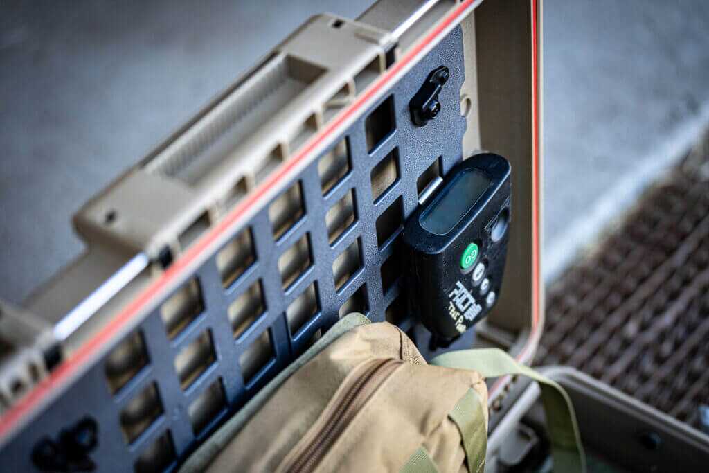 Pelican CRATE 45L MOLLE panel with modular configuration options for range and hunting gear