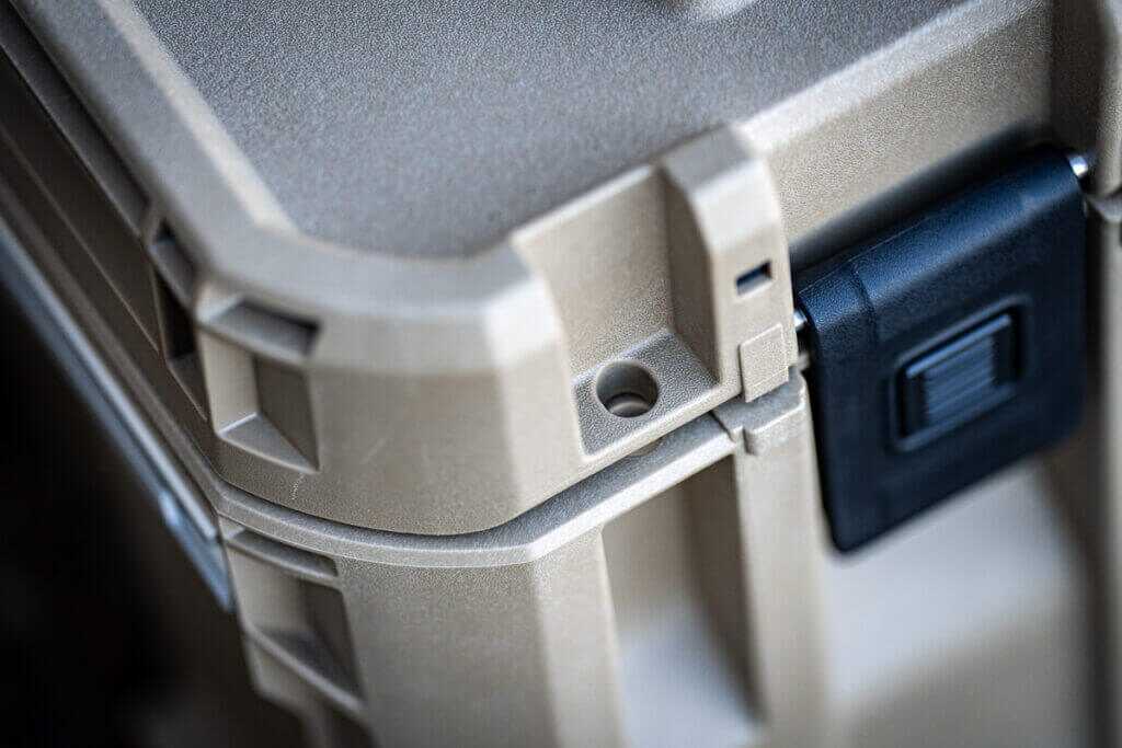 Pelican CRATE 45L padlock points for securing expensive optics thermals and truck gear