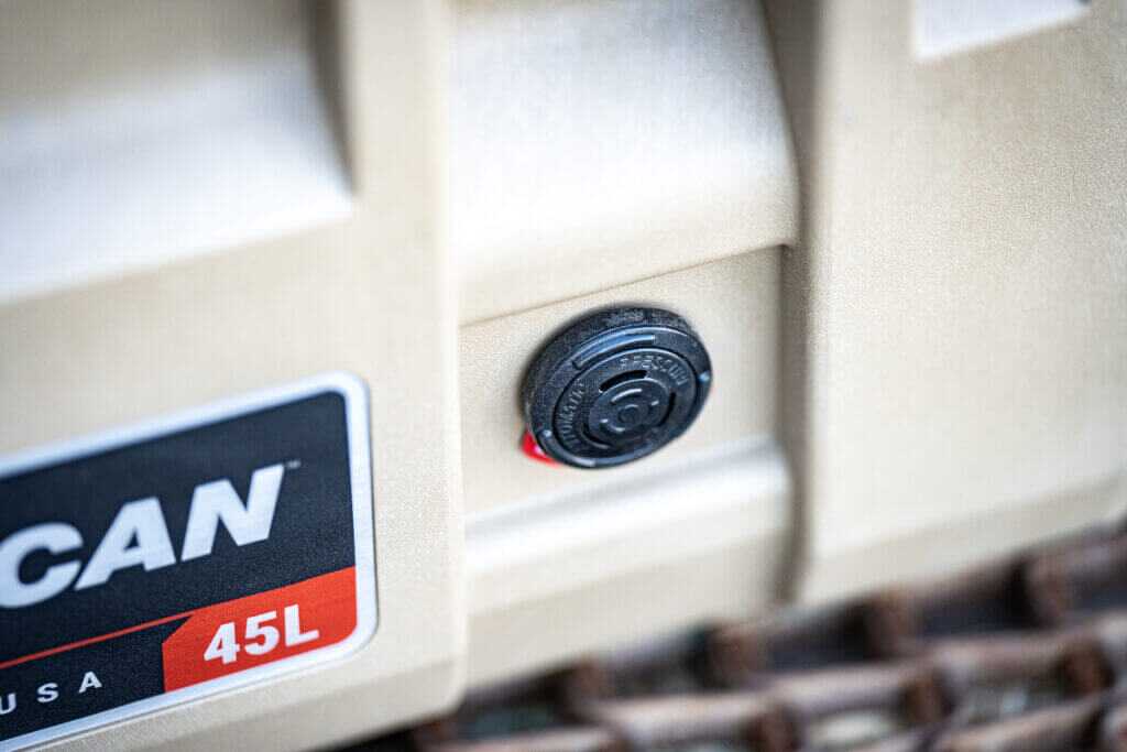 Pelican CRATE 45L automatic pressure relief valve for sealed waterproof cargo case performance