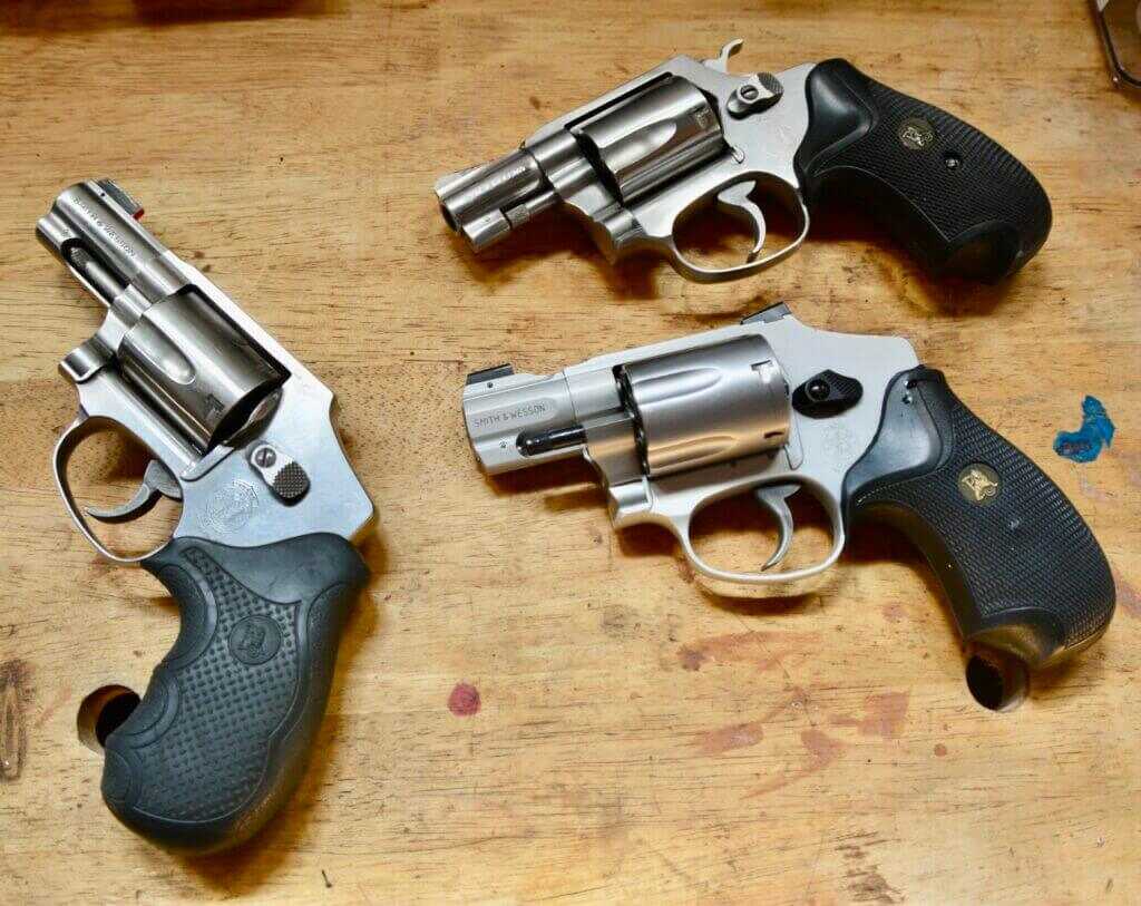 Three Smith and Wesson J-Frame revolvers for CCW including 640-1, Model 60, and 642 Ultimate Carry